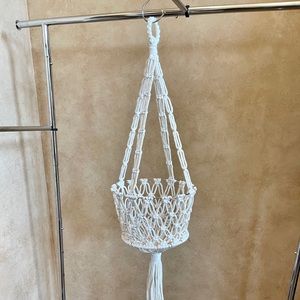 Handmade White Macrame Basket Medium
